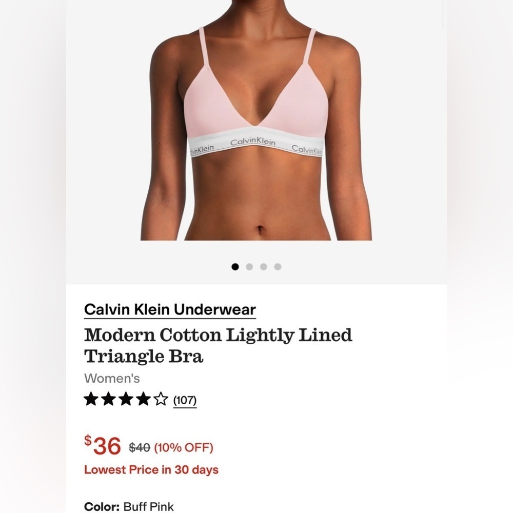 Calvin Klein Modern Cotton Lightly Lined Triangle Bra Buff Pink Size: Large